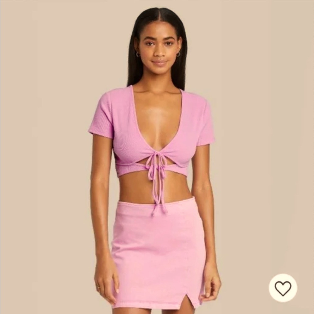 Wild fable Light Lavender- Ribbed Short Sleeve Double Tie Versatile T-Shirt